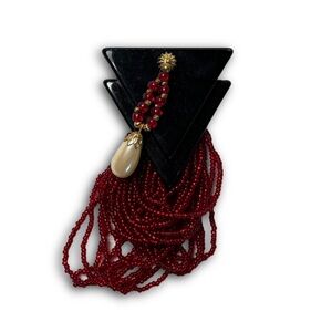 Estate Art Deco Style Red Beaded Statement Brooch